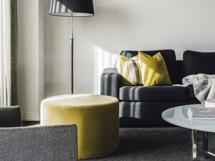 Elegant lounge area in Junior Suite at The Como Melbourne