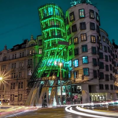 Dancing House near Falkensteiner Hotels and Residences at night