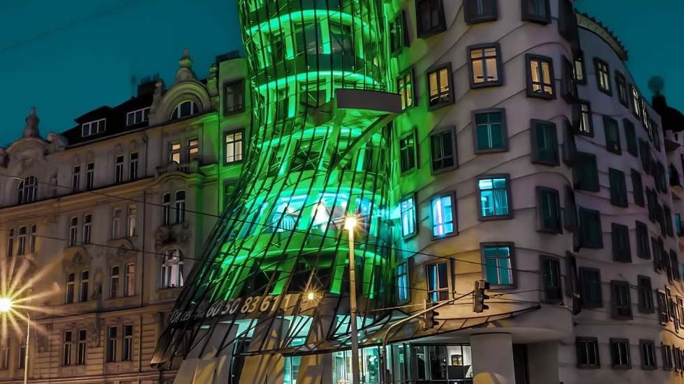 Dancing House near Falkensteiner Hotels and Residences at night