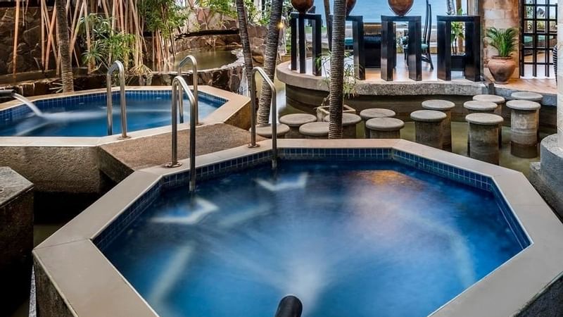 Hot and cold relaxing bathtubs in the Spa at Warwick Fiji