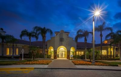 Club house exterior at night