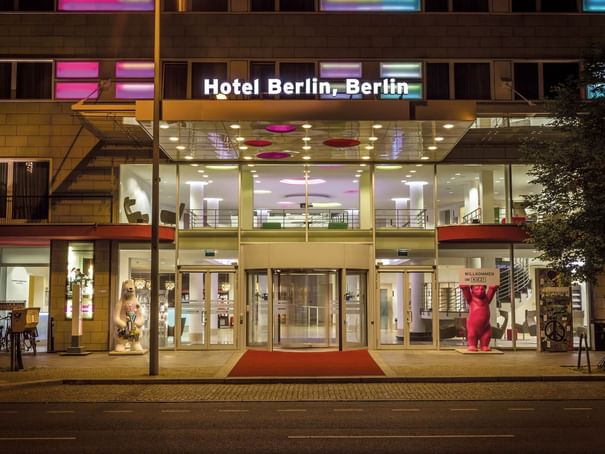 Exterior view of the entrance at Hotel Berlin Berlin at night