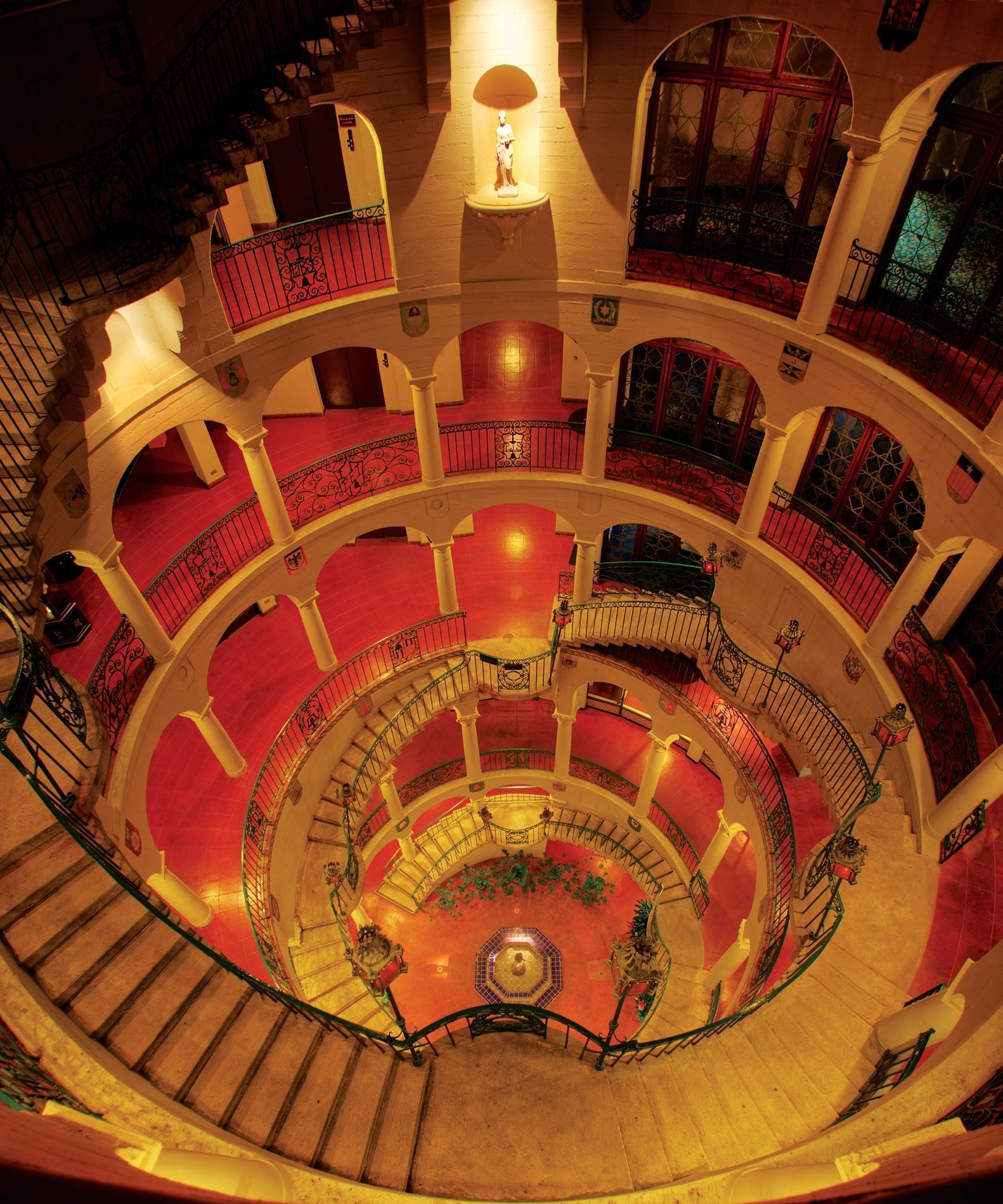 Interior of Tundra spiral staircase at Mission Inn Riverside