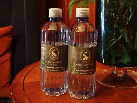 Close up of water bottles on a counter at Hotel Sorrento