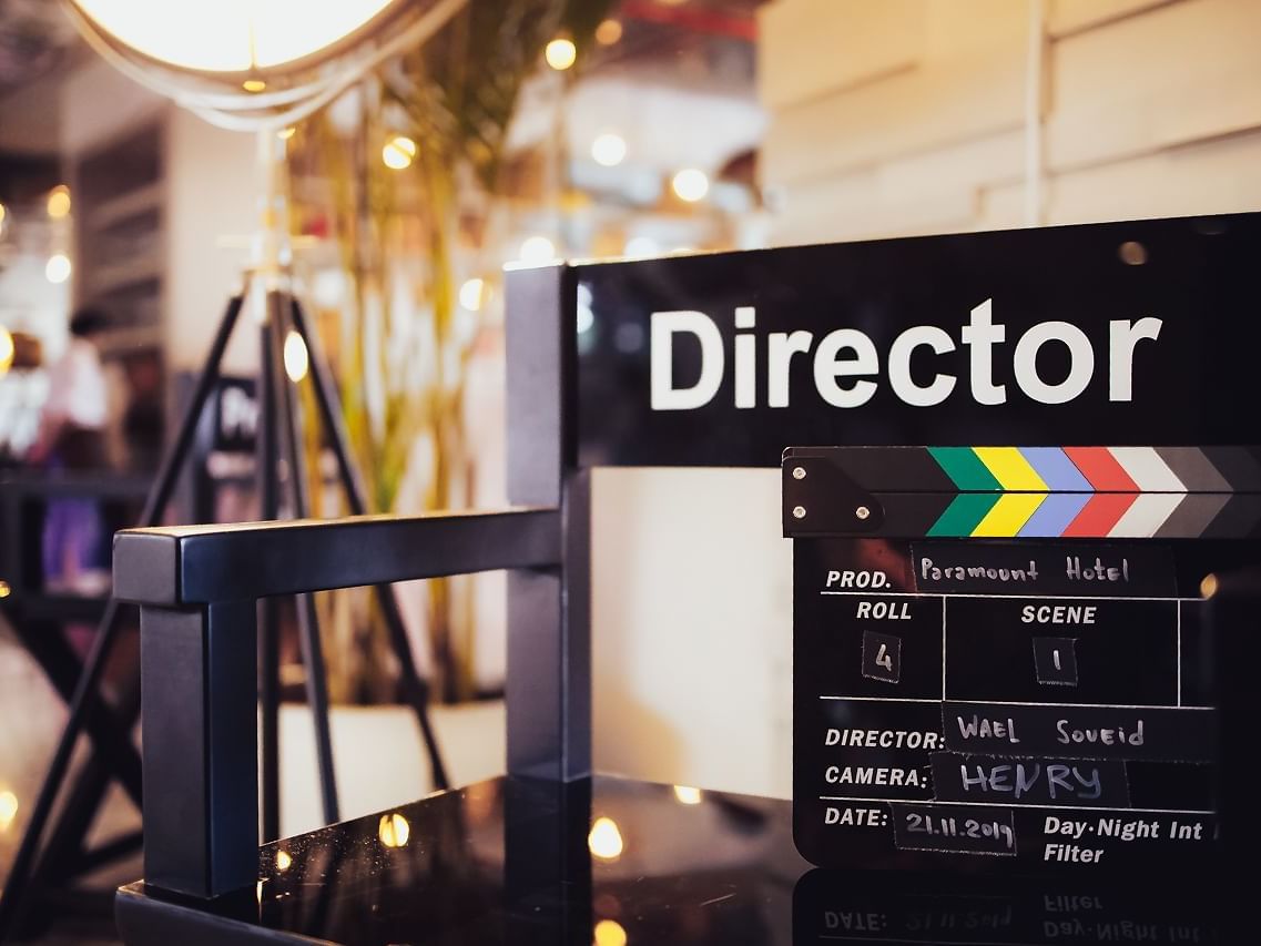 A directors chair CINE-MANIC BRUNCH at Paramount Hotel Dubai