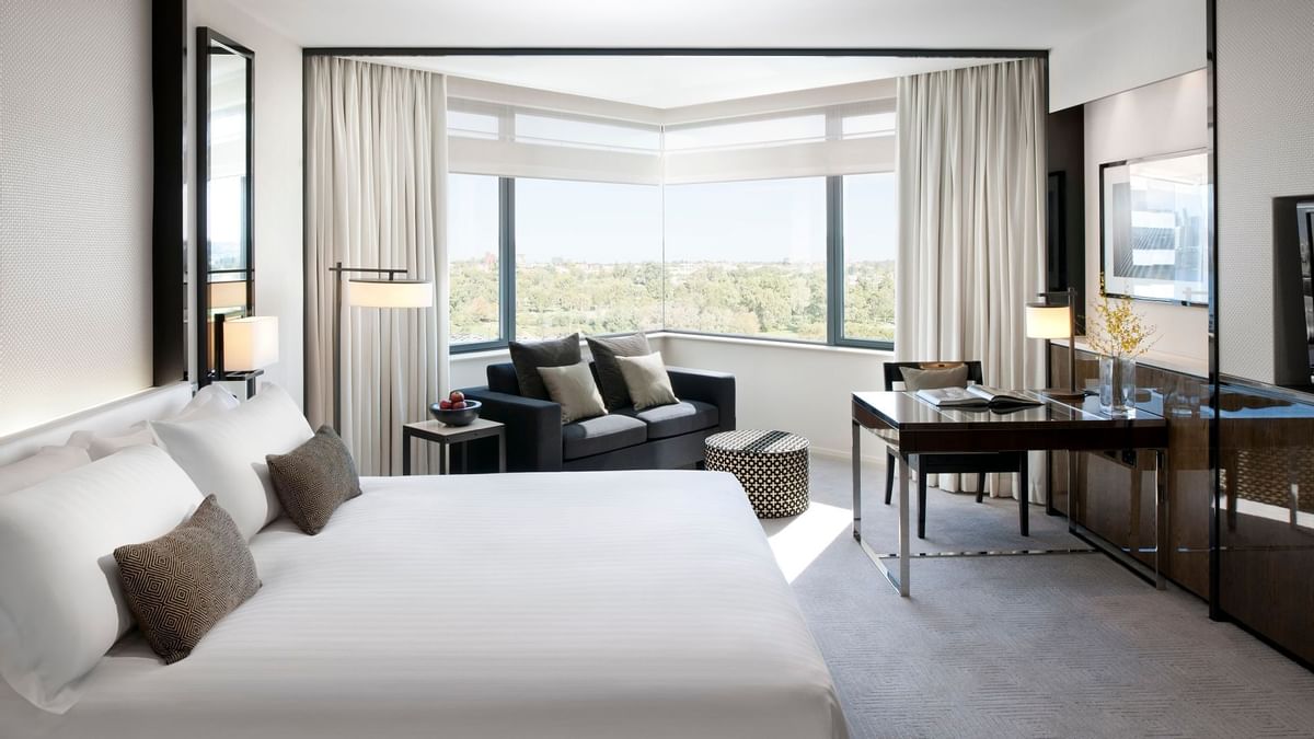 Bed & furniture in Luxe King room at Crown Hotel Perth