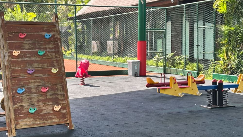 Kids Club playground with climbing wall and seesaw at Warwick Fiji Resort and Spa, Korolevu.