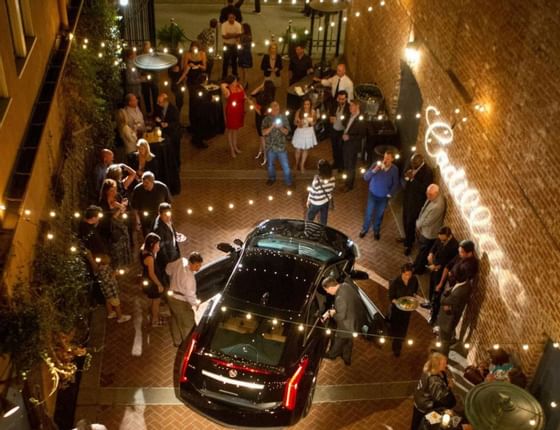 People gathered for an event in Horton Grand Hotel at night