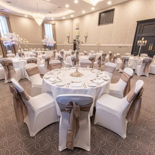 Ballroom dressed for engagement party at Villiers Hotel Buckingham
