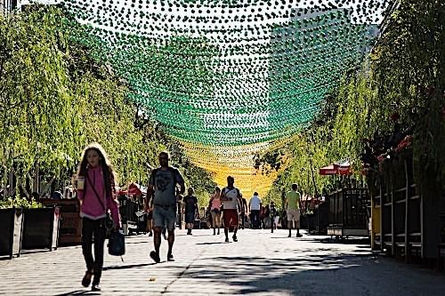 The Village sidewalks with people walking