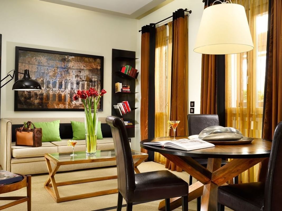 Living & dining area of a Suite at Rome Luxury Suites