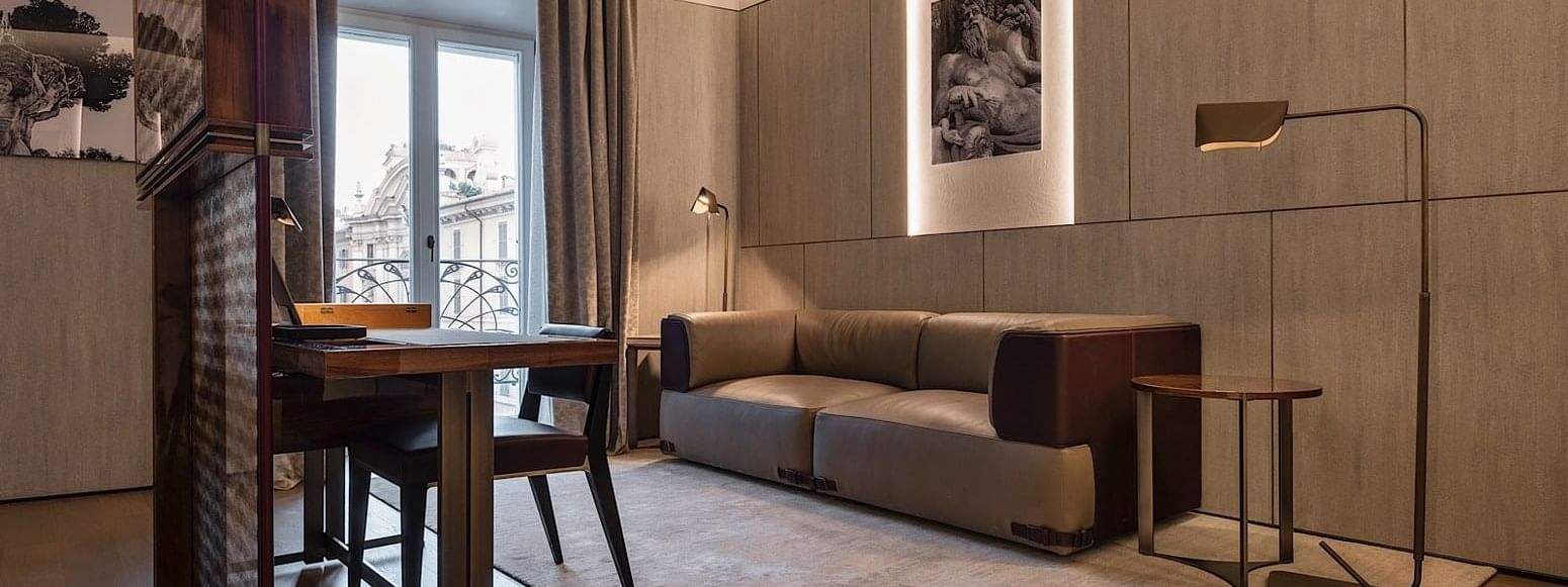 Living room sofa in Palazzo Suite 2 at Fendi Private Suites