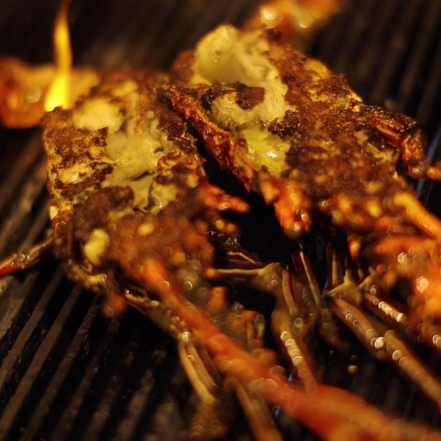 Close-up of a fried lobster at Cala de Mar