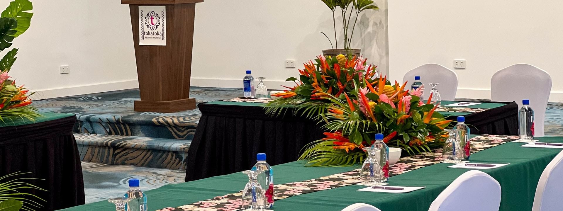Styled Talei Meeting Room with a long table at Tokatoka Resort - Fiji International Airport in Nadi