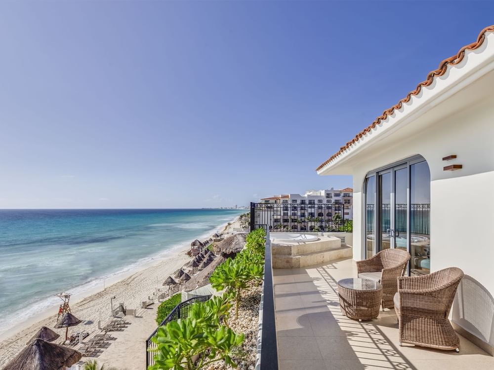 Balcony with beach view in Family Suite at FA Hotels & Resorts