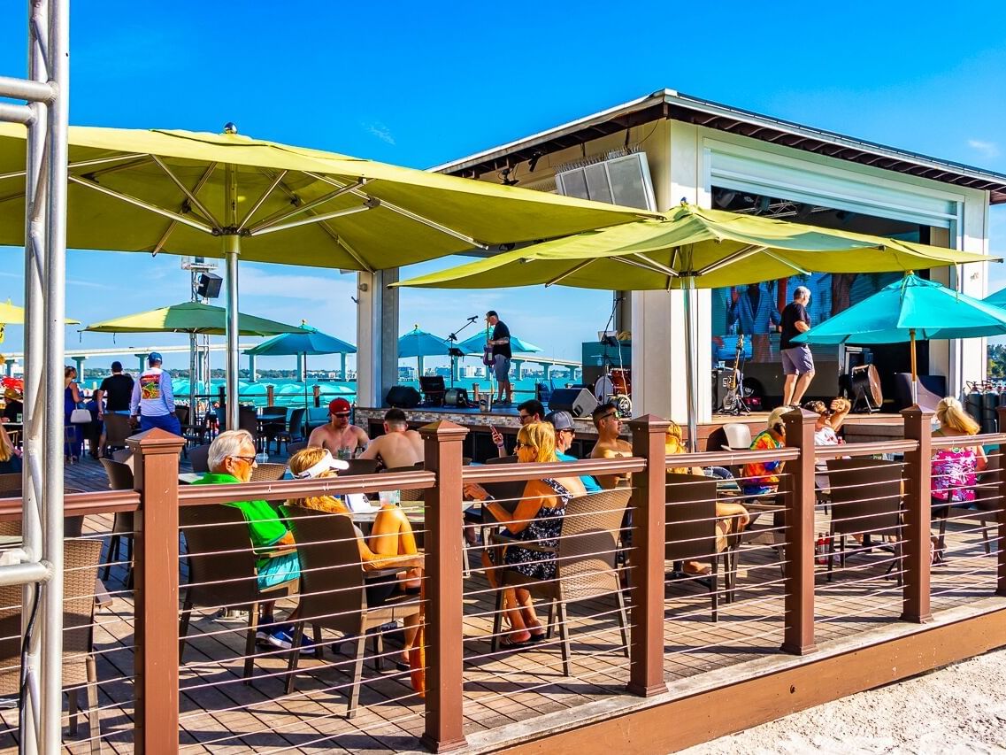 Exterior view of Tiki beach bar at Shephard's Beach Resort