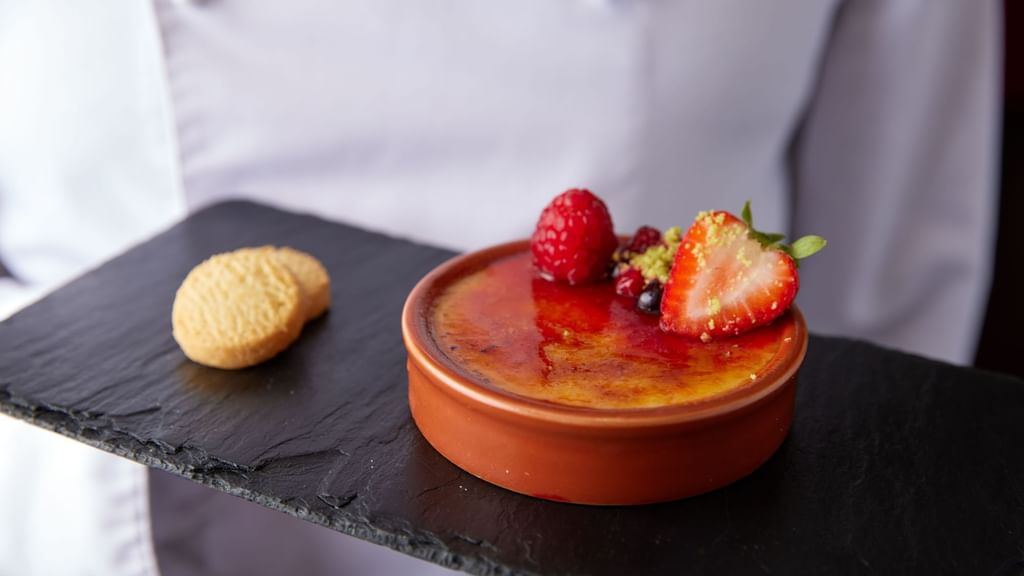 Burnt Cambridge Cream dessert served at Guoman Hotels