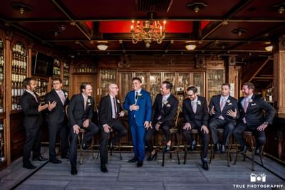 Groom party in the bar at Horton Grand Hotel