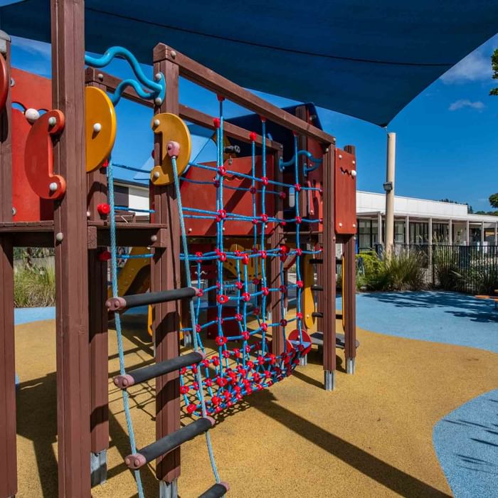 Colorful playground with climbing structures at Mercure Kooindah Waters