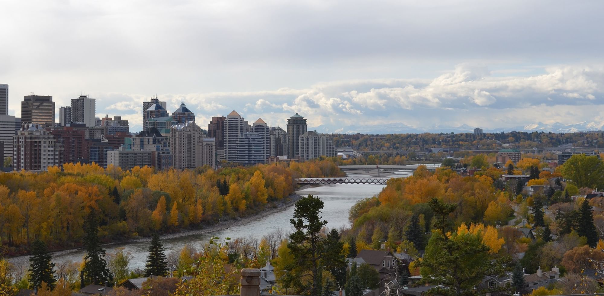 Wide angle view of city from Calgary Downtown Hotel