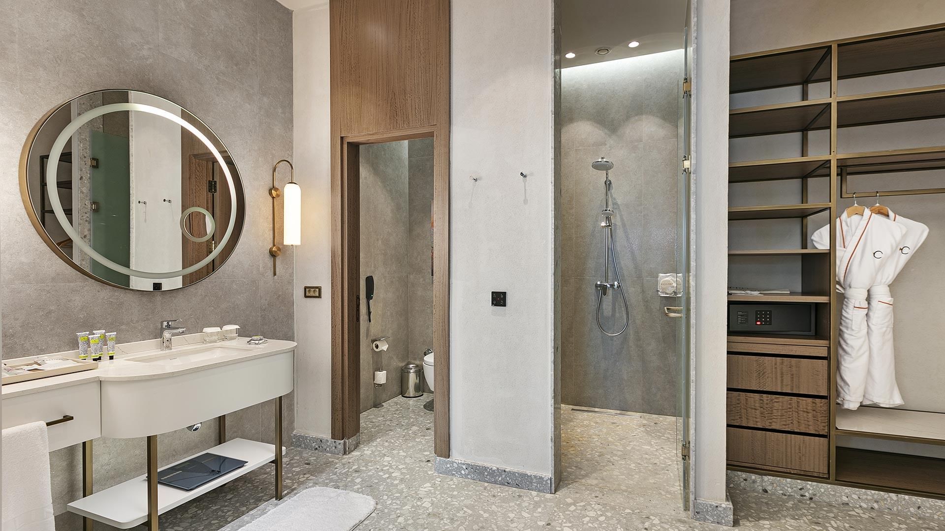 Bathroom with vanity & shower area in Family Suite Swim-up at Cullinan Belek