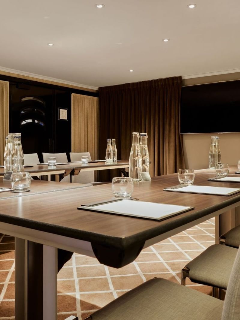 Boardroom set up in an event room at The May Fair Hotel