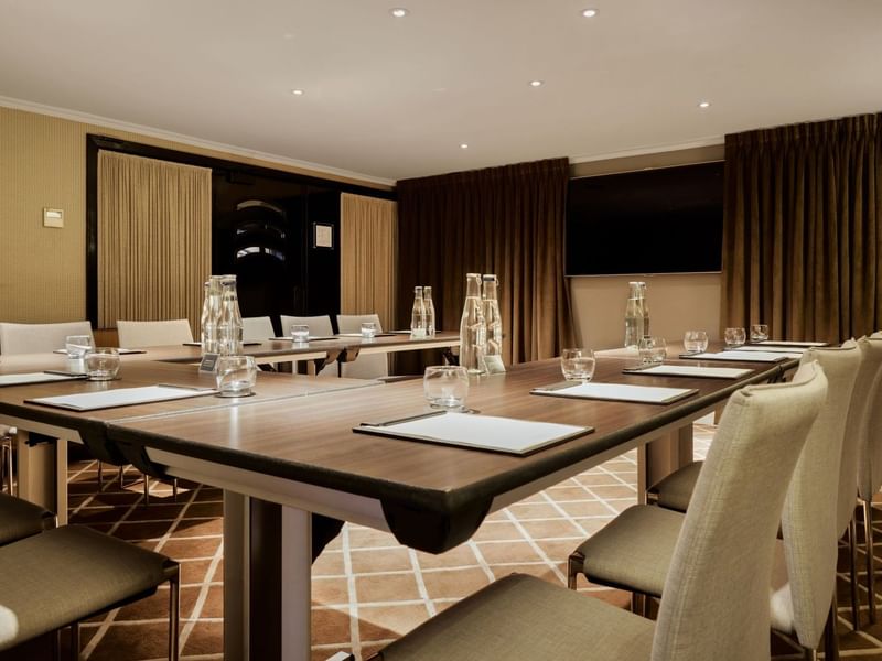 Boardroom set up in an event room at The May Fair Hotel
