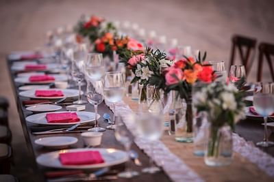 Wedding banquet set with long dining table at Villa Premiere Boutique Hotel & Romantic Getaway