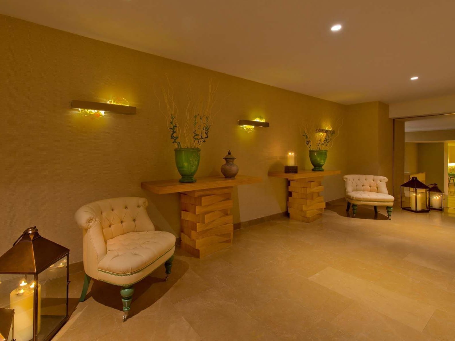 Loungers arranged with an orange colored theme in BeFine Spa at Titanic Deluxe Lara