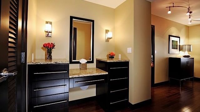 Cupboards & mirror in Studio Suite at The Mayo Hotel