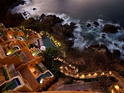 Aerial view of the hotel cliff at evening at Cala de Mar