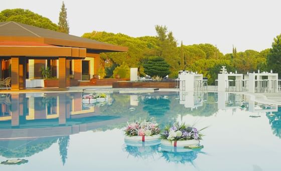 Titanic Golf Club Pool with flowers