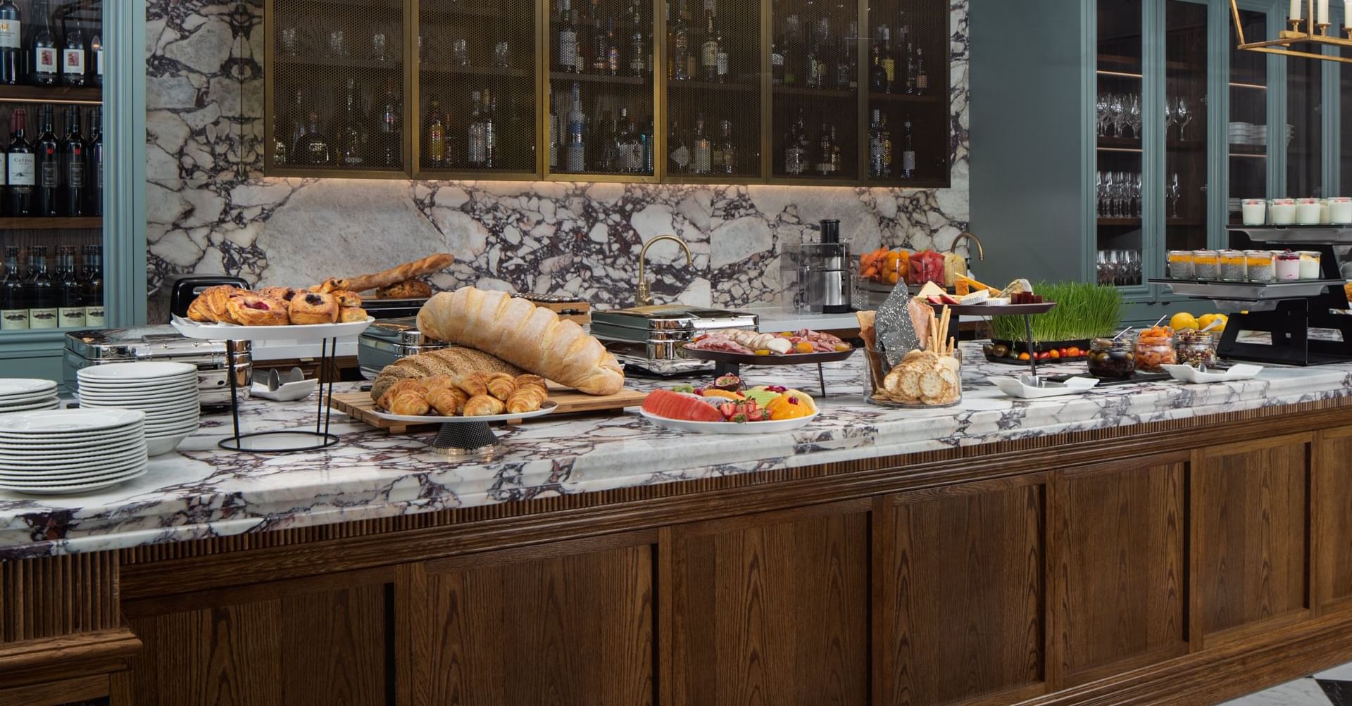 Buffet display in Elevate Club Lounge at Pullman Melbourne CBD