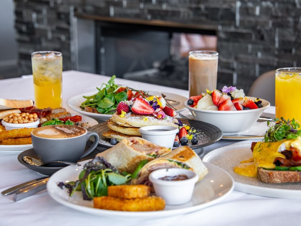 A la carte breakfast central coast , breakfast dishes layed out on the table 