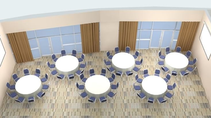 Illustration of Forest Room with banquet set-up and patterned floor at Novotel Sydney Olympic Park