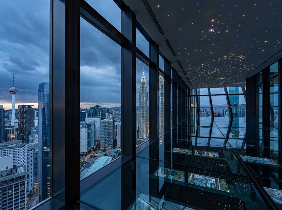 View of the city skyline from the sky deck at sunset in Imperial Lexis Kuala Lumpur.