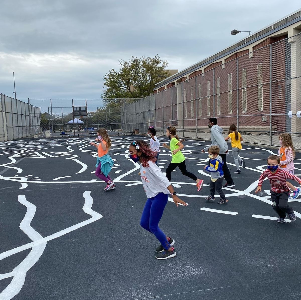 Kids playing near Shantell Martin's art, The Rockaway Hotel