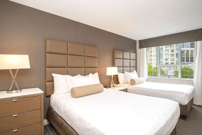 Hotel room with two beds