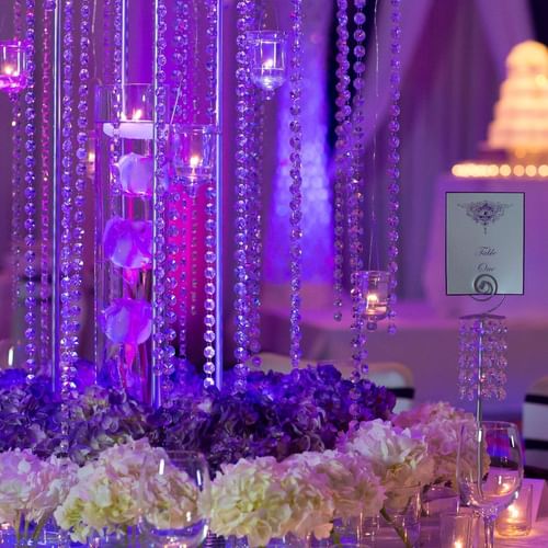 Close-up of a deco stand with flowers in a indian wedding at One World Hotel in Petaling Jaya