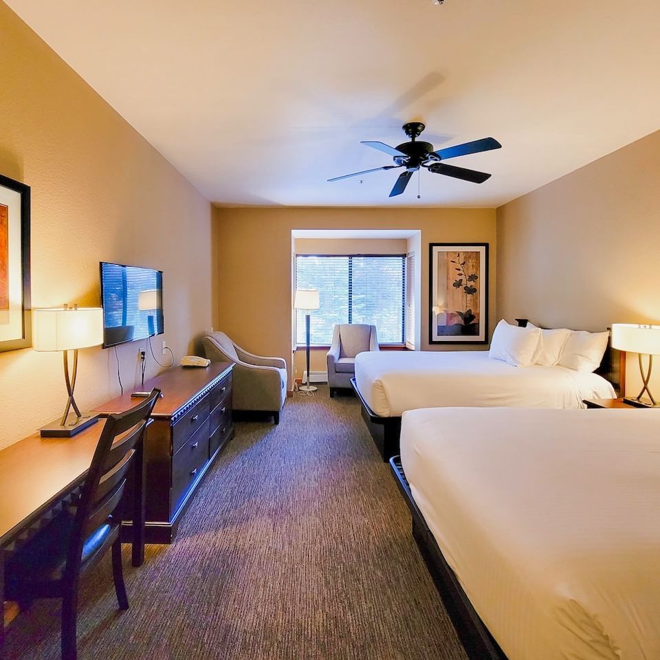 Photo of lodge bedroom with two queen beds