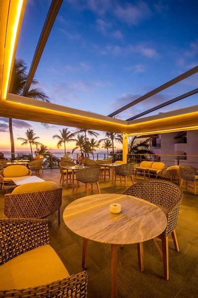 Tables of an outdoor sitting area at Buenaventura Grand