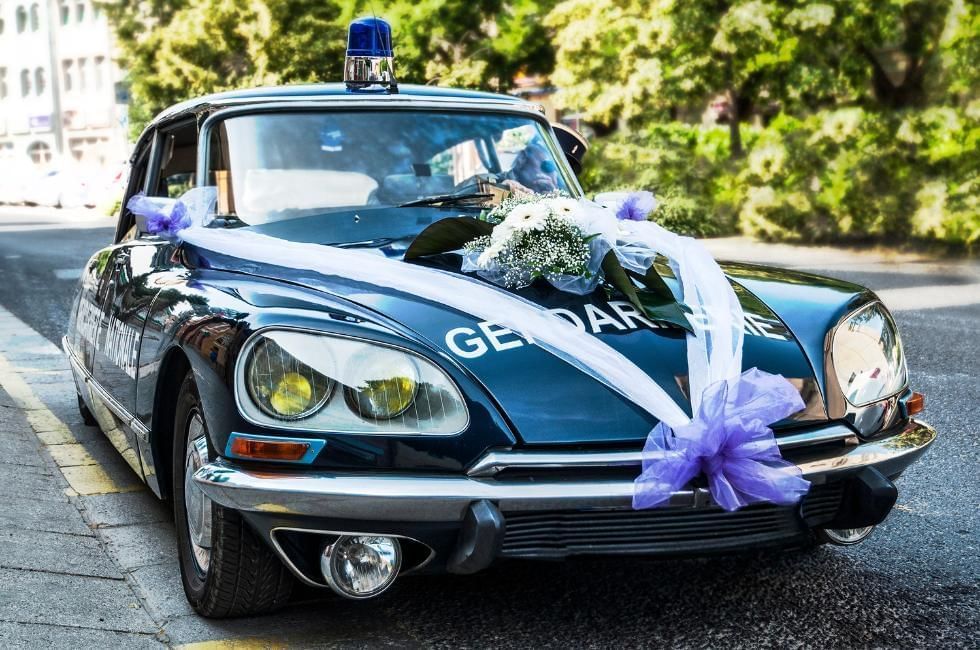 blue wedding car