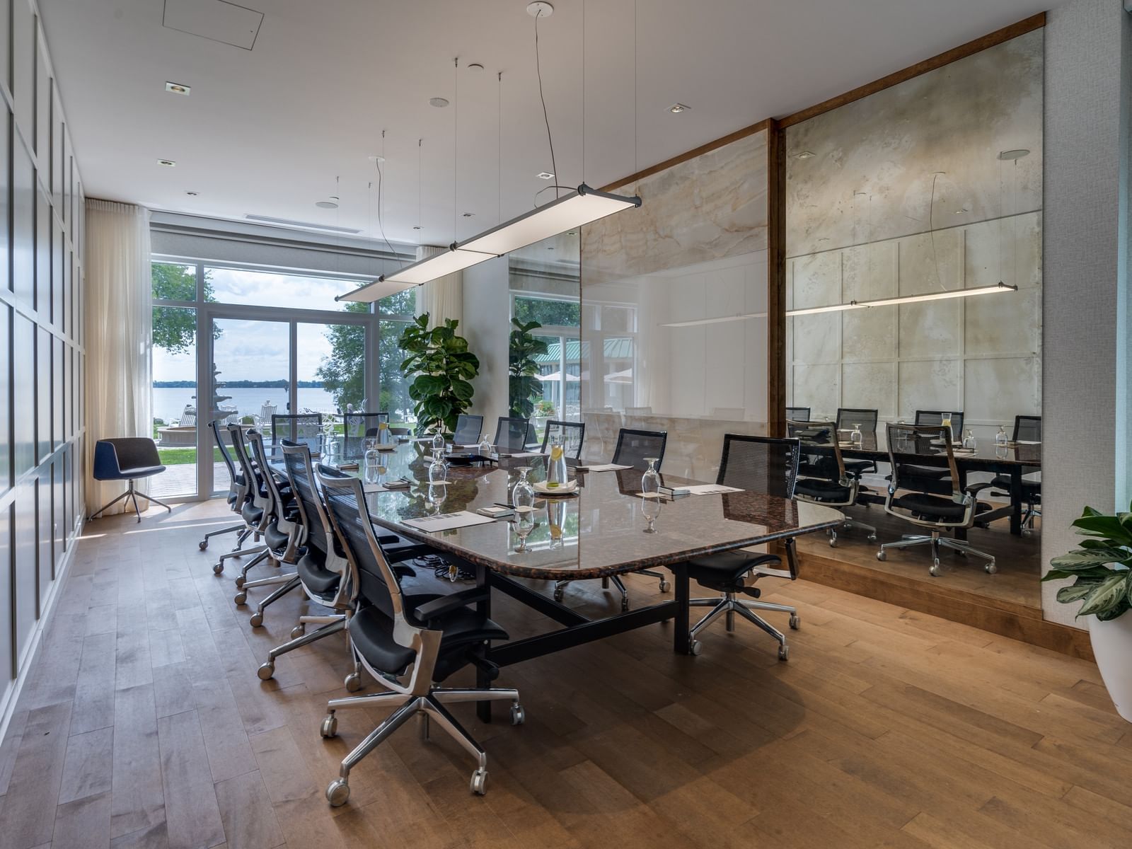 Boardroom set-up in Dorion Room at Chateau Vaudreuil