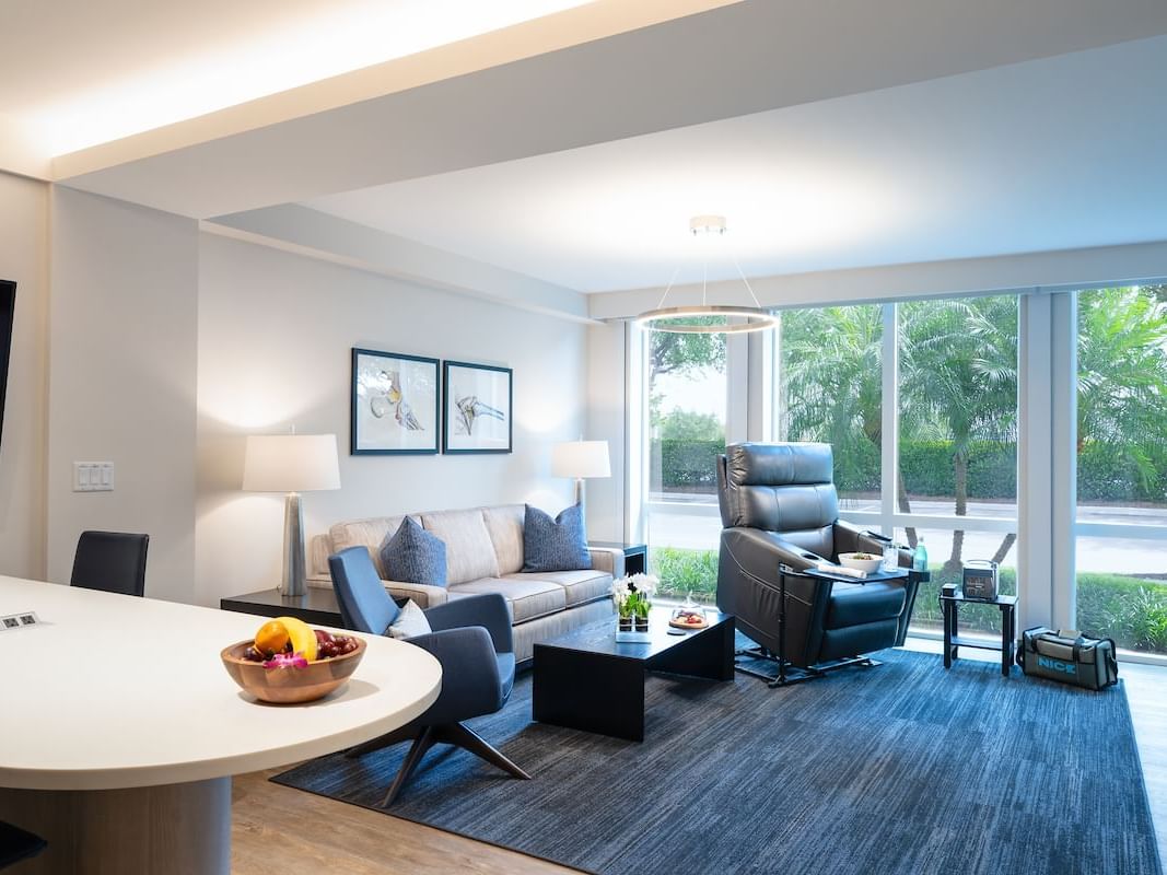 suite living area with adjustable recliner and couch