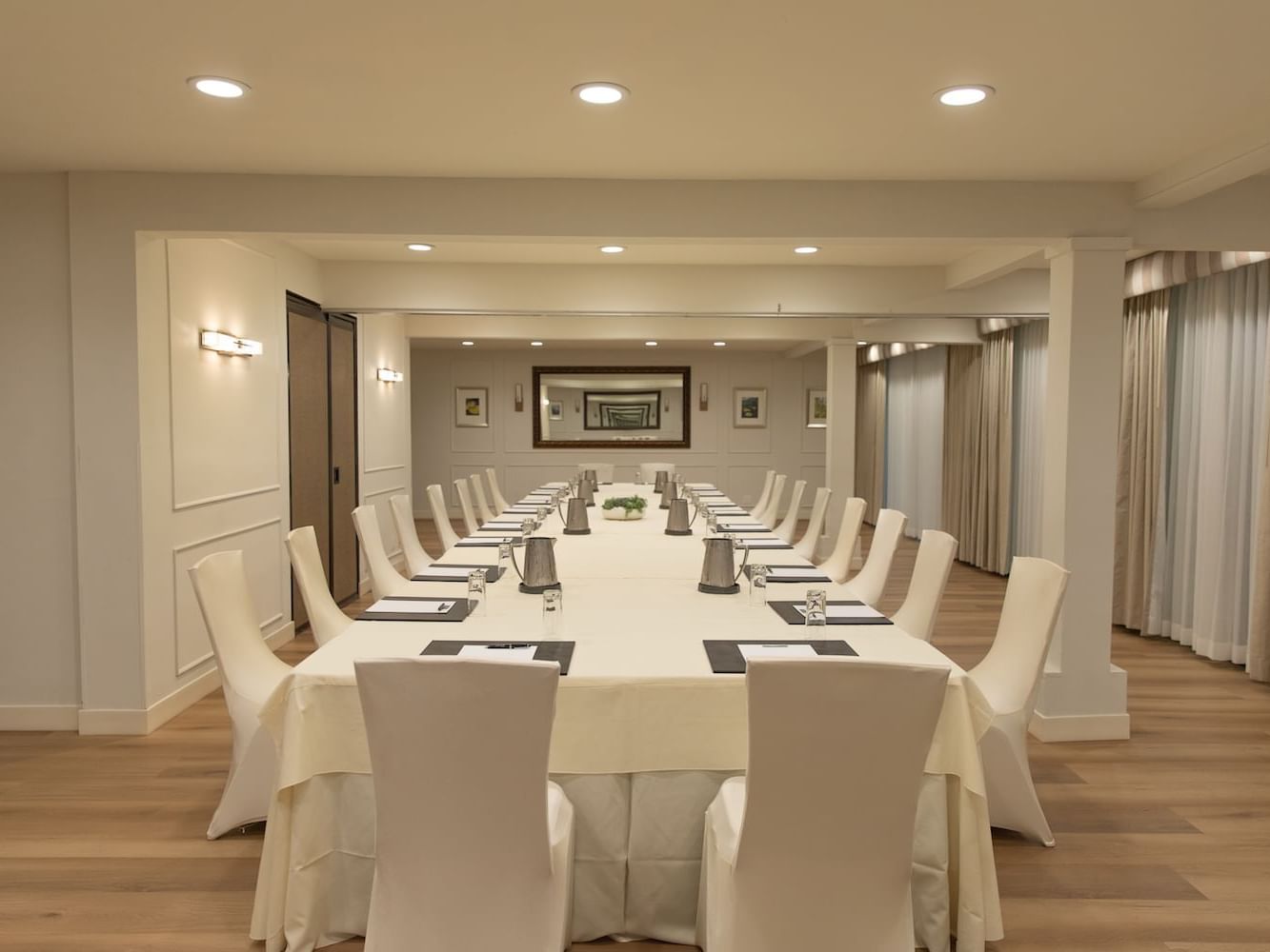 Boardroom set-up in Brentwood Room & Patio at Luxe Sunset Boulevard Hotel