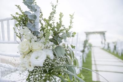 Elegant wedding decor with white roses at Villa Premiere Boutique Hotel & Romantic Getaway