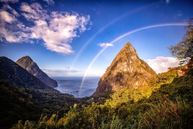 A panoramic view of a mountainous landscape near Ladera Resort one of the St Lucia attractions