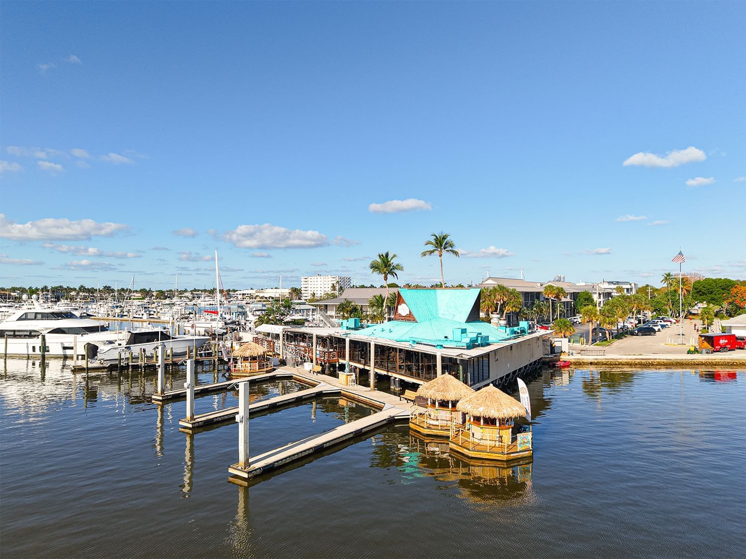 Aerial view of The Boathouse on Naples Bay restaurant at Cove Inn at Naples Bay.