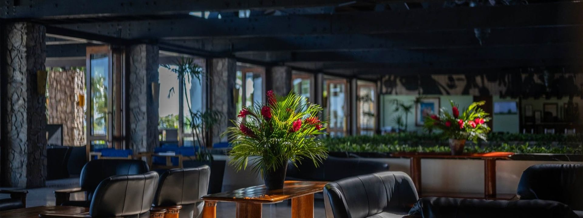 Interior seating area of Sunset Terrace Bar at Warwick Fiji Resort and Spa, Korolevu