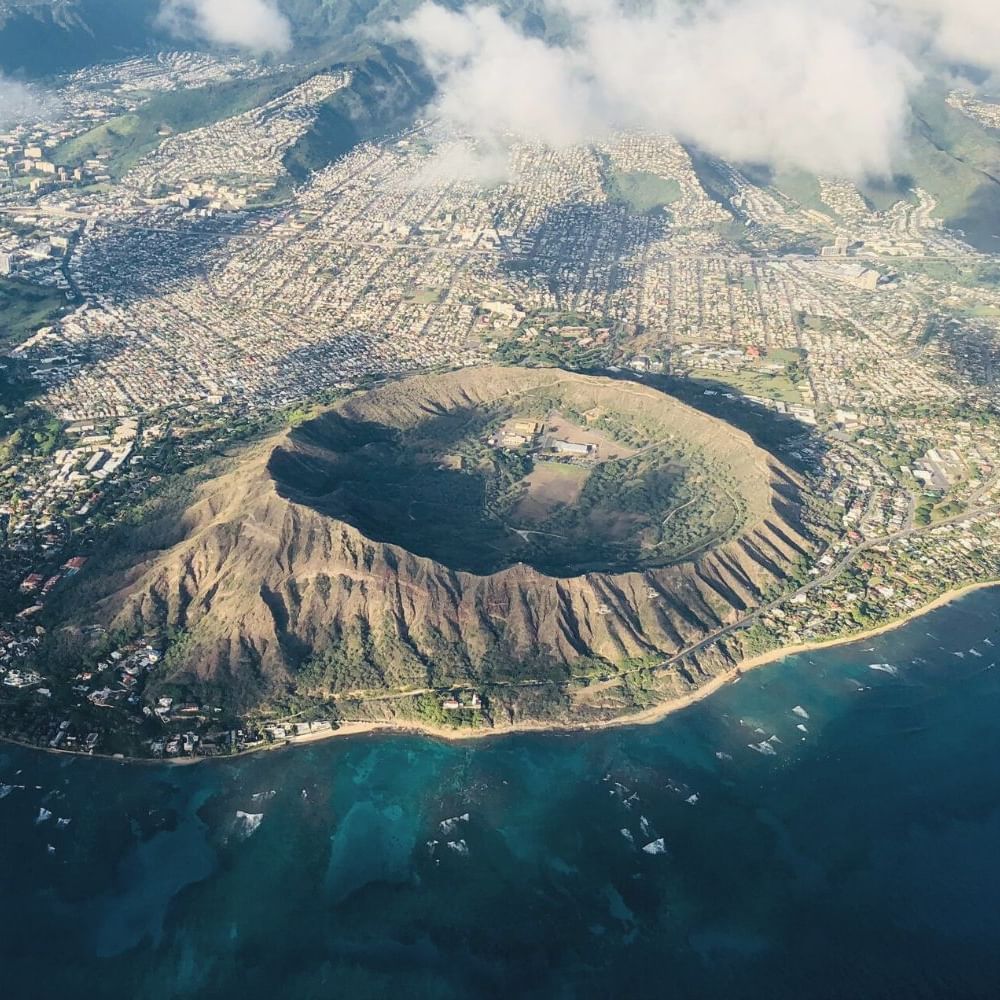 Aerial view of the Diamond head near Waikiki Resort Hotel by Sono